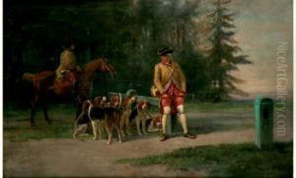 Avant Le Depart De La Chasse A Courre Oil Painting by Charles Bombled