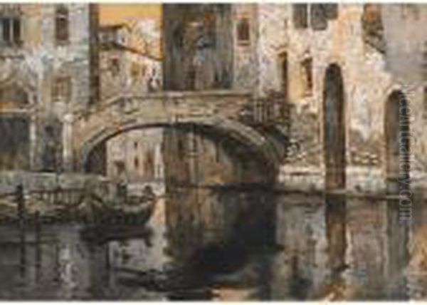 On The Venetian Canal Oil Painting by Maurice Bompard