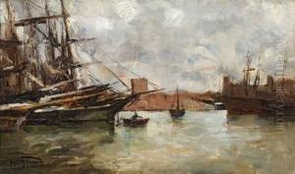 Voiliers Dans Le Port De Marseille. Oil Painting by Maurice Bompard
