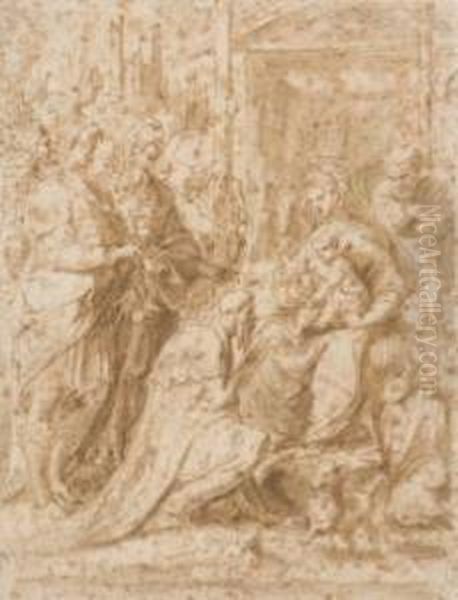 Adorazione Dei Magi Oil Painting by Perino Del Vaga (Pietro Bonaccors