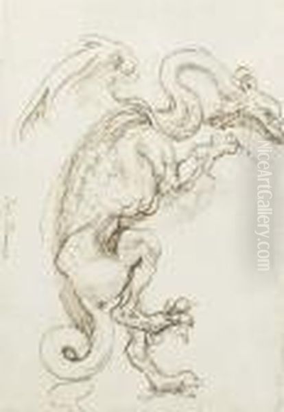 A Standing Dragon In Profile To The Right Oil Painting by Perino Del Vaga (Pietro Bonaccors