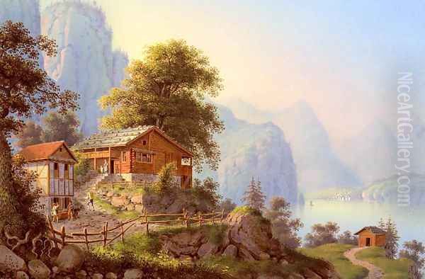 Vue Du Grutli Au Lac Des Quatre Cantons (View of Grutli and the Lake of the Four Cantons) Oil Painting by Ludwig Bleuler