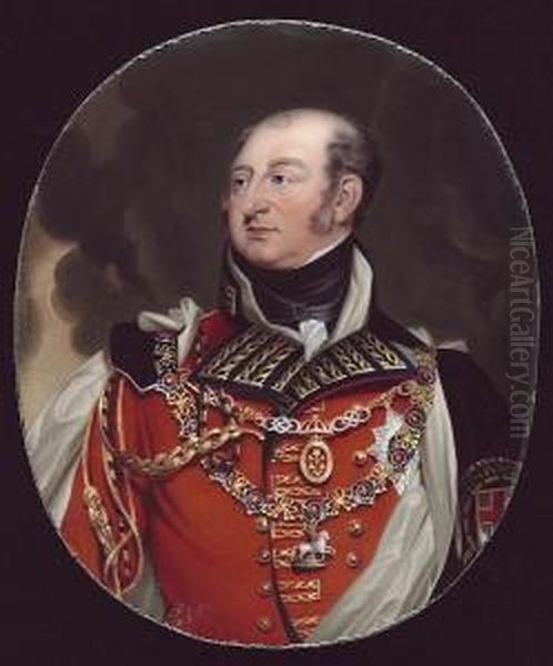 Frederick, Duke Of York And 
Albany (1763-1827), Wearing Field Marshal's Scarlet Uniform, White Silk 
Lined Black Velvet Mantle, Collar And Breast Star Of The Order Of The 
Garter And Collar Of The Order Of The Bath Oil Painting by Henry Bone