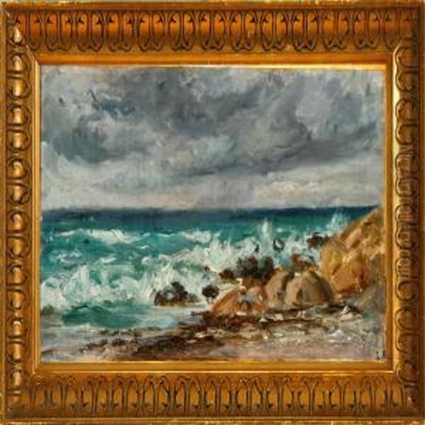 Breakers Along A Coast Oil Painting by Louise Bonfils