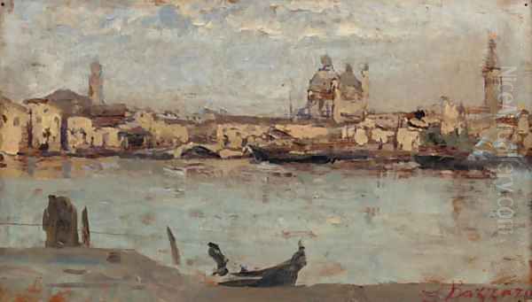 Santa Maria della Salute and the Campanile of San Marco seen from the Giudecca Oil Painting by Leonardo Bazzaro