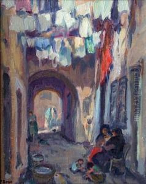 Scene De Rue Animee Oil Painting by Primitif Bono