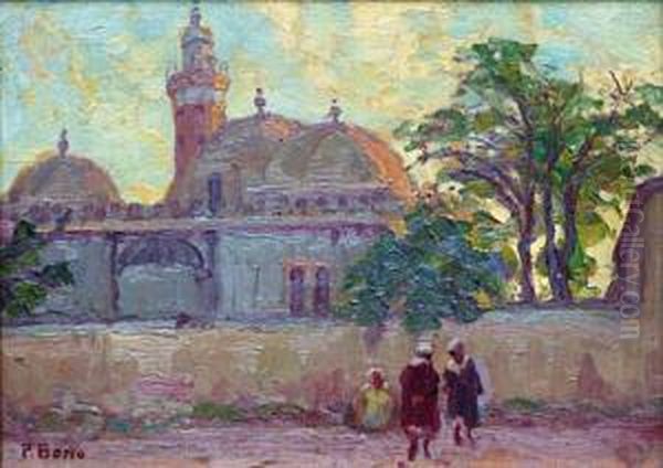 Orientaux A L'entree De La Mosquee Oil Painting by Primitif Bono