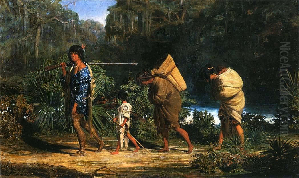 Louisiana Indians Walking along a Bayou Oil Painting by Alfred Boisseau