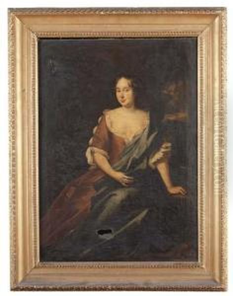 Portrait Of A Lady, Three-quarter-length, In A Red Dress And A Blue Mantle Oil Painting by Arnold Boonen
