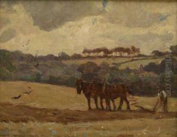 Ploughing Oil Painting by James William Booth