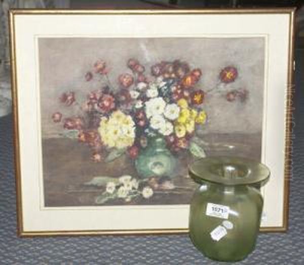 R.cam.a., R.c.a. Still Life Of 
Flowers In A Green Glass Vase Signed, Pencil And Watercolour, 32cm By 
41.5cm *the Work Is Sold Together With The Original Green Glass Vase In
 Which The Flowers Are Depicted Oil Painting by James William Booth