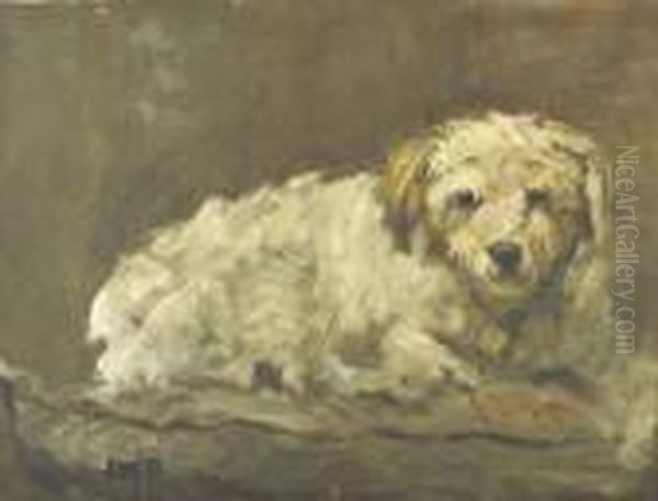 R.cam.a., R.c.a. Study Of A 
Terrier Laying On A Blanket Signed With The Artist's Initials Oil Painting by James William Booth