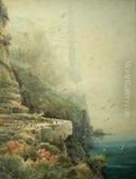Bempton Cliffs In A Sea Mist Oil Painting by Frederick William Booty