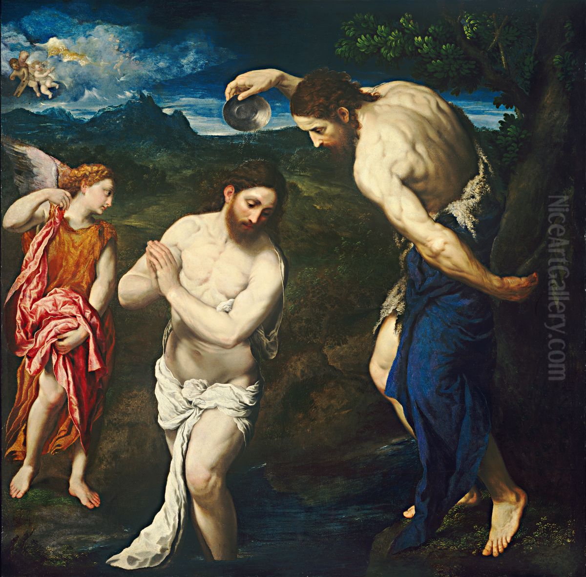 The Baptism Of Christ Oil Painting by Paris Bordone