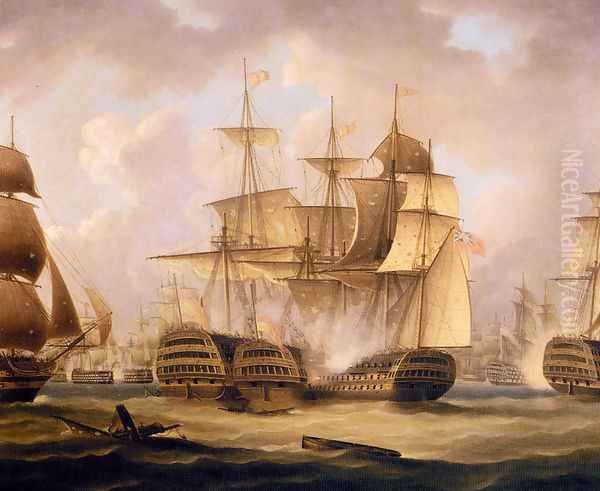 The Battle Of Cape St. Vincent, February 14, 1797, The San Nicolas And The San Josef Oil Painting by Thomas Buttersworth