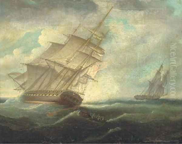 A British frigate heeling in the breeze Oil Painting by Thomas Buttersworth