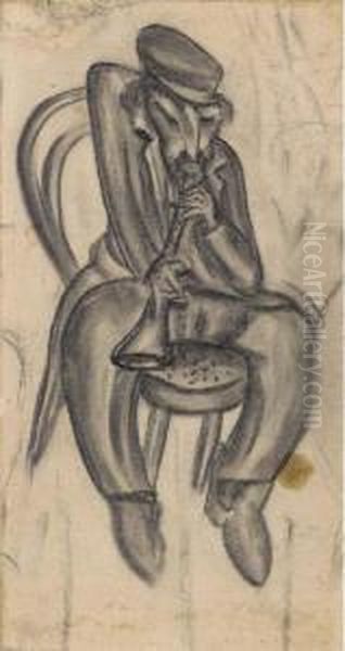 A Jewish Clarinet Player Oil Painting by Dmitrievich Grigor'Ev Boris