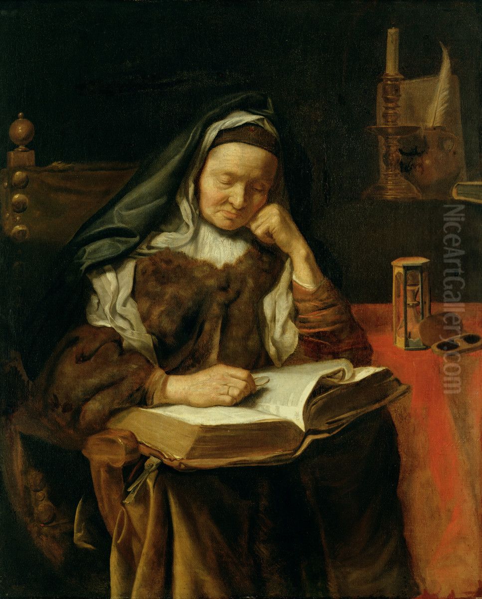 Old Woman Sleeping Oil Painting by Cornelis Bisschop