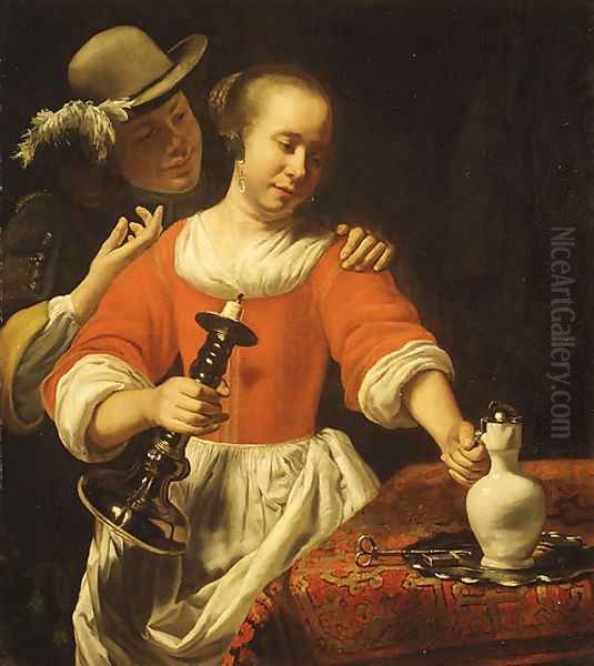A Young Woman and a Cavalier probably early 1660s Oil Painting by Cornelis Bisschop