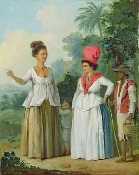 West Indian Women of Colour, with a Child and Black Servant Oil Painting by Agostino Brunias