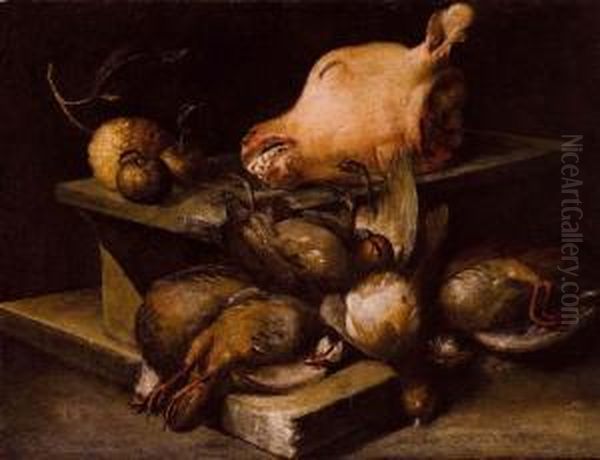 Natura Morta Di Selvaggina In Uninterno Di Cucina Oil Painting by Felice Boselli