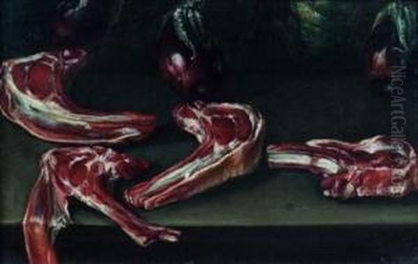 Nature Morte Aux Cotelettes Et Aux Aubergines Oil Painting by Felice Boselli