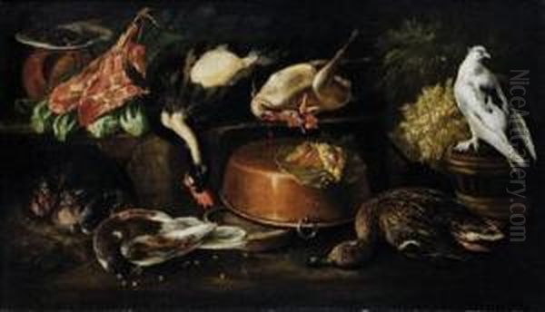 Natura Morta Con Rame E Selvaggina Oil Painting by Felice Boselli