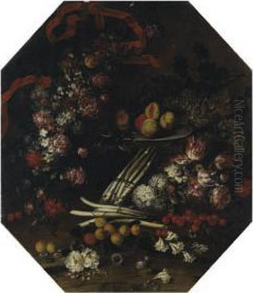 Fiori E Frutta Con Asparagi Oil Painting by Felice Boselli
