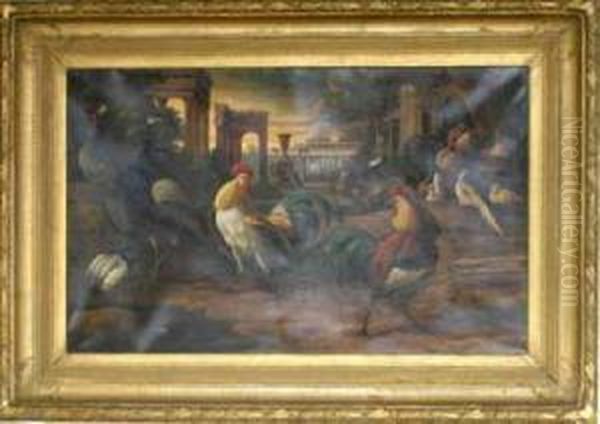 Roosters Andpeacocks. Oil Painting by Felice Boselli