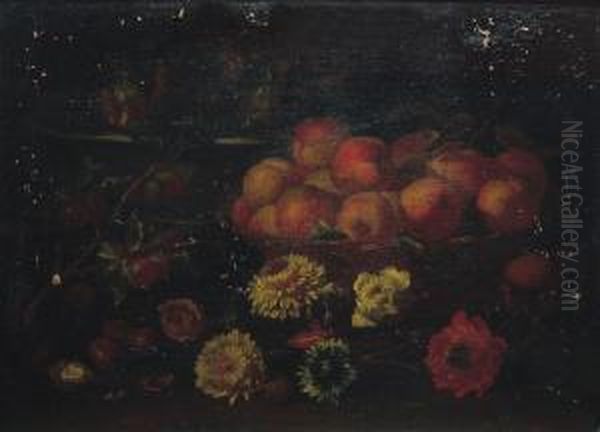 Nature Morte Aux Peches Et Fleurs Oil Painting by Felice Boselli