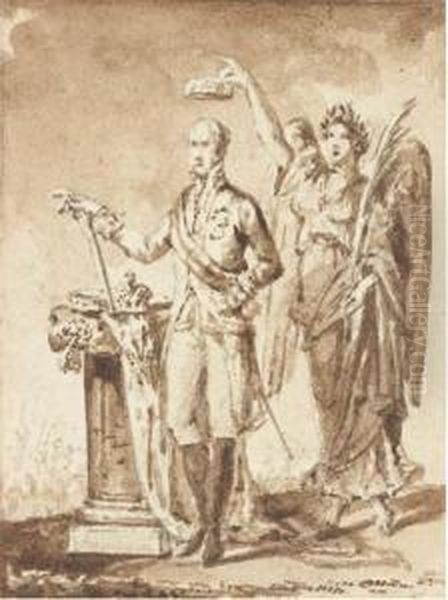 Un Empereur Debout Pres D'une Colonne Avec Les Emblemes Du Pouvoir Oil Painting by Francois-Joseph Bosio