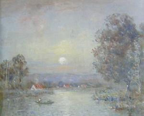 Sunset On The River Oil Painting by Joseph Henry Boston