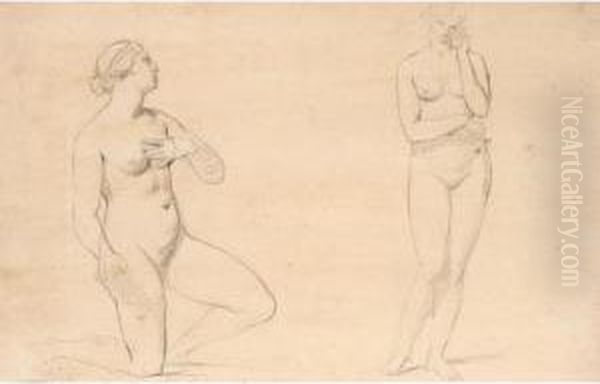 Six Sheets Of Figure Studies, Including Female Nudes, Male Nudes, And Drapery Oil Painting by Giuseppe Bottani