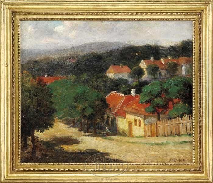 Red Roofed Village Oil Painting by Georges Bottini