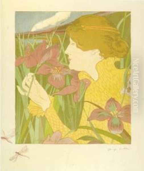 La Femme Aux Iris. Oil Painting by Georges Bottini