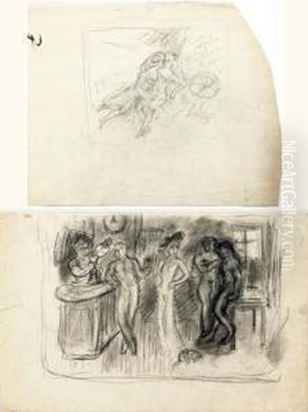 Deux Dessins A La Mine De Plomb Oil Painting by Georges Bottini