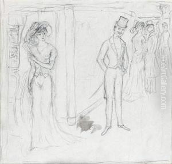 L'indiscret Dessin A La Mine De Plomb. Oil Painting by Georges Bottini