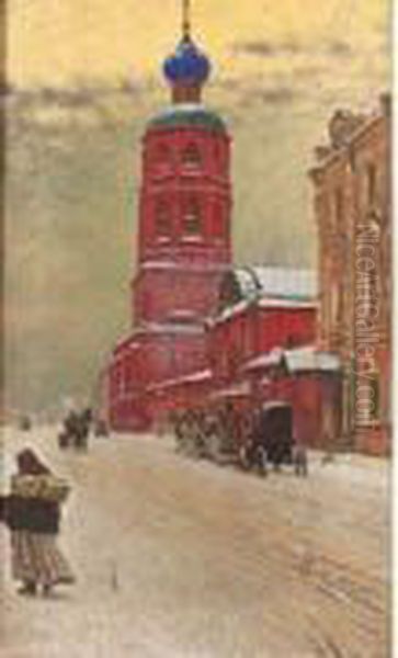 Moscou, Traineau Sous La Neige Devant L'eglise Oil Painting by Paul Louis Bouchard