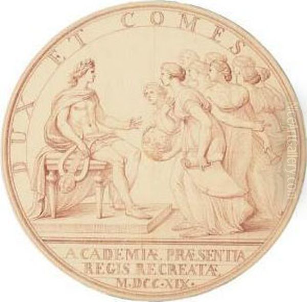 Inscrit 'dux Et Comes' Et 
'academiae.praesentia Regis Recreataem.dcc.xix' Et 'le 13 Janvier 1755 
Remis A M Roittier Le Fils Ledessein' Sur Le Montage Oil Painting by Edme Bouchardon