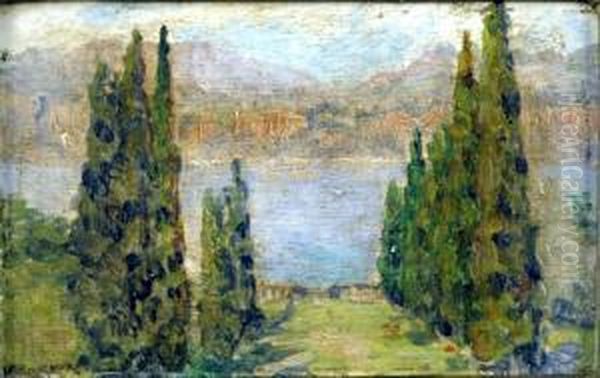 Les Cypres Du Lac De Garde Oil Painting by Joseph-Felix Bouchor