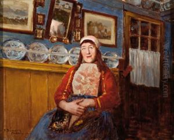 A Woman In The Regional Dress Of Marken Oil Painting by Joseph-Felix Bouchor