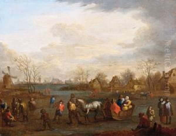 Pattinatori Su Un Fiume Ghiacciato Oil Painting by Adriaen Frans Boudewijns