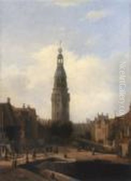 Dutch Town Scene Oil Painting by Francois-Jean-Louis Boulanger