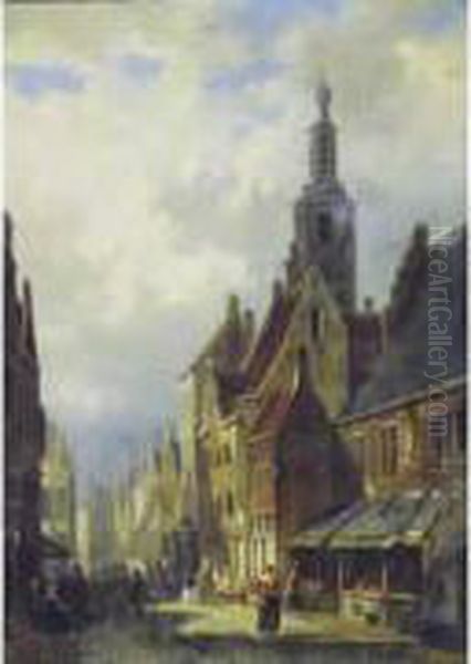 Scene De Rue A Gand Oil Painting by Francois-Jean-Louis Boulanger