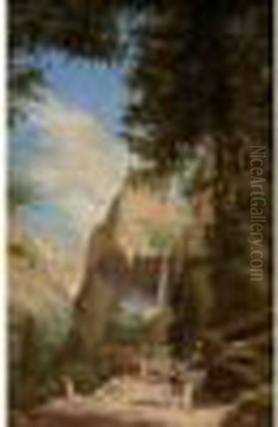 Berger Basque Tenant Une Makila 
Sur Un Chemin De Montagne Aux Environs De Luchon, Circa 1880 Oil Painting by Abel Boulineau