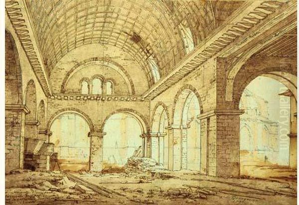 L'enclos Saint-germain Pendant La Revolution, Vu De L'actuel Boulevard Saint-germain Oil Painting by Constant Florent F. Bourgeois Du Castelet