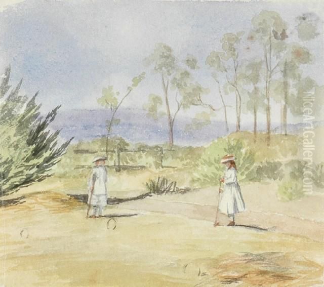 Playing Croquet Oil Painting by Emma Minnie Boyd