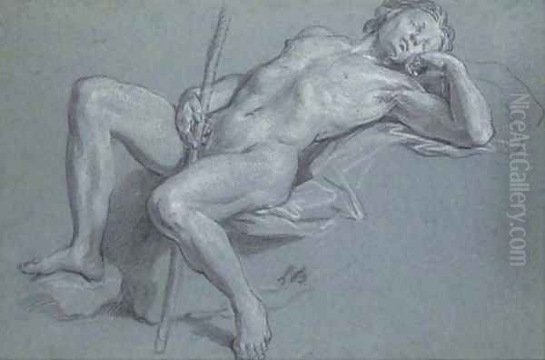 A reclining nude holding a staff Oil Painting by Louis the Younger Boullogne