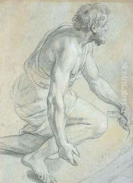 A kneeling figure in profile to the left, for an Adoration of the Shepherds Oil Painting by Louis the Younger Boullogne