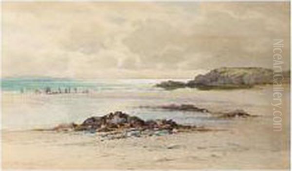 Coastal Scene, Signed, Watercolour, 22.5 X 37 Cm.; 9 X 14 1/2 In Oil Painting by Creswick Boydell